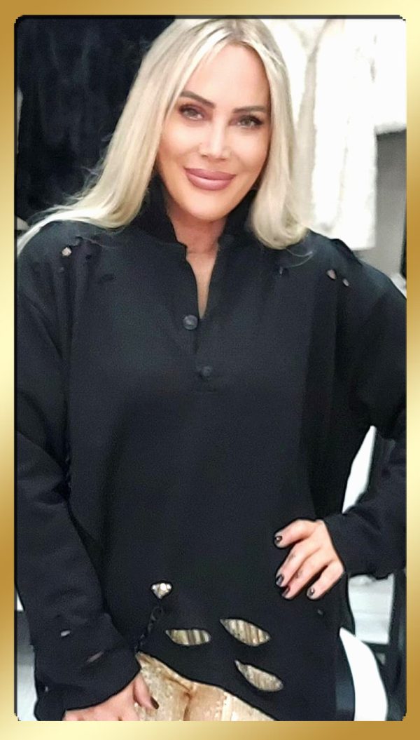 Zincir Detaylı Yırtık Sweatshirt