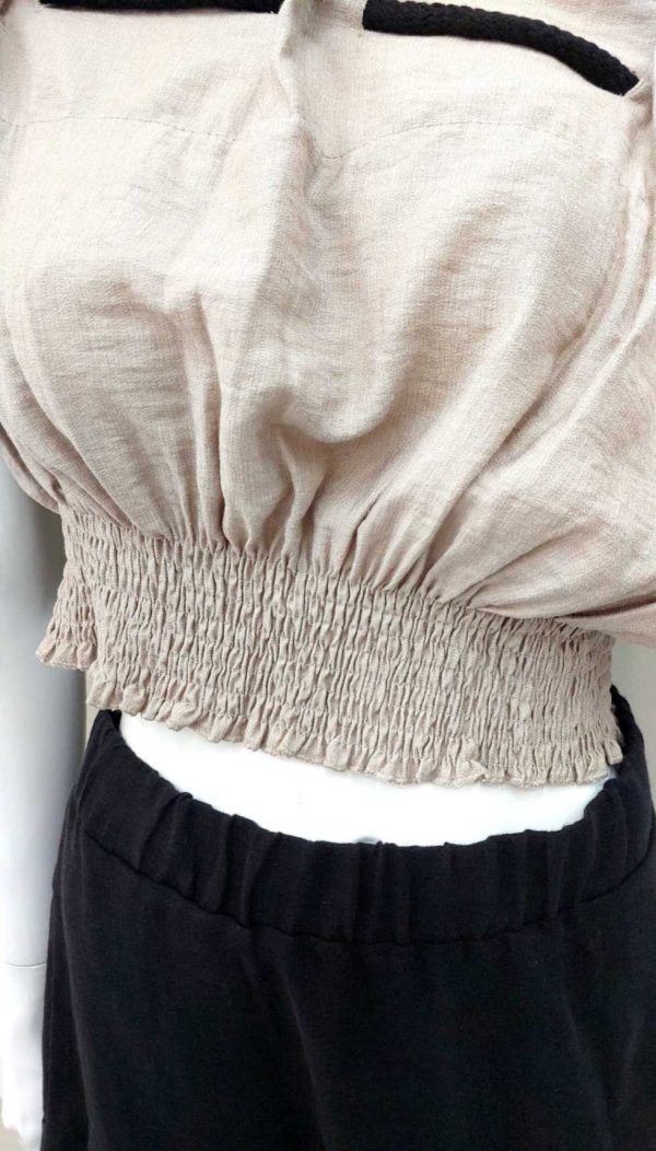 İp Detaylı Beli Gipeli Straplez Crop (Camel) - Görsel 3