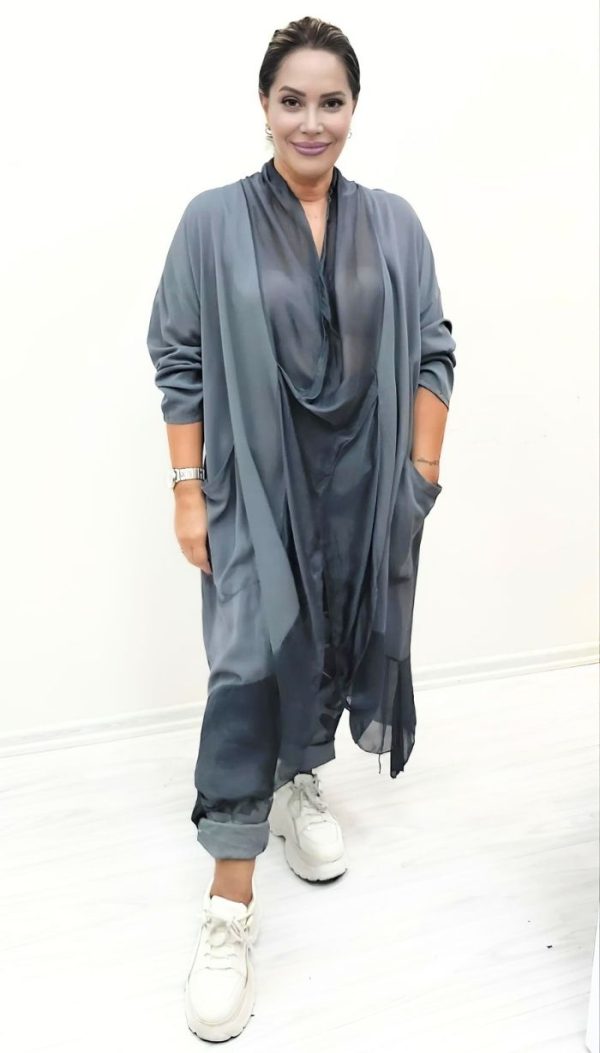 Kenarları Organze Rahat Salaş Tunik (Antrasit) - Görsel 3