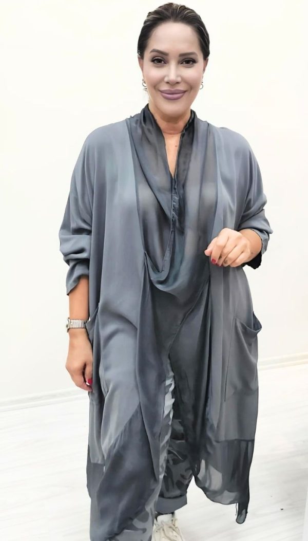 Kenarları Organze Rahat Salaş Tunik (Antrasit)