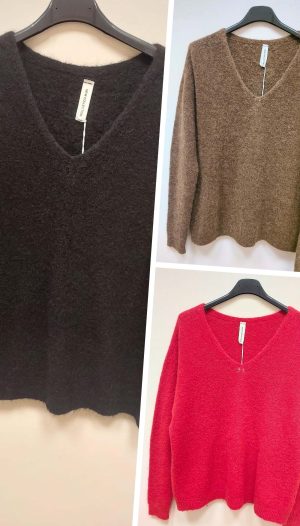 V Yaka Uzun Kollu Tam Kalıp Triko Bluz (İthal)