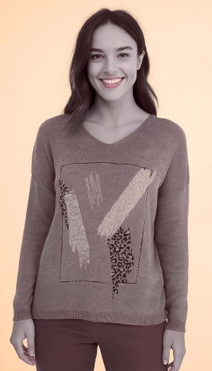 Önü Desenli İnce Triko Bluz (İthal)