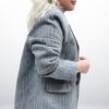 Kaşe Kumaş Astarlı Cepli Çizgili Oversize Gri Ceket - Görsel 3