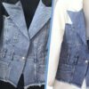 Denim Detaylı Tek Düğmeli İthal Ceket (Siyah/Beyaz)