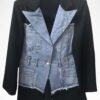 Denim Detaylı Tek Düğmeli İthal Ceket (Siyah/Beyaz) - Görsel 2