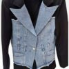Denim Detaylı Tek Düğmeli İthal Ceket (Siyah/Beyaz) - Görsel 3