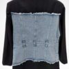 Denim Detaylı Tek Düğmeli İthal Ceket (Siyah/Beyaz) - Görsel 4