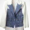 Denim Detaylı Tek Düğmeli İthal Ceket (Siyah/Beyaz) - Görsel 5