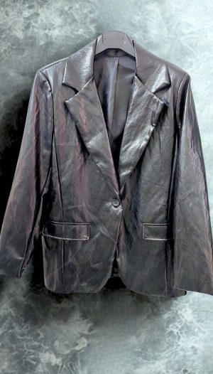 Tek Düğmeli Cepli Astarlı Spor Deri Ceket (İthal)