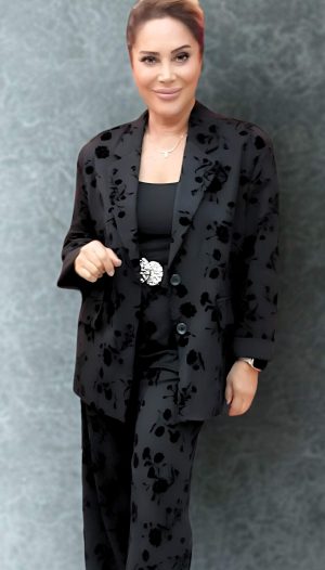 Kabartma Çiçek Desenli 2 Düğmeli Cepli Ceket (İthal)