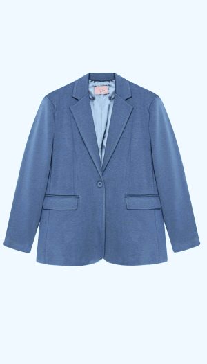 Önü Tek Düğmeli Oversize İndigo Ceket