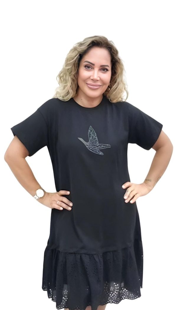 Eteği Farbalı Ve Delikişli Elbise