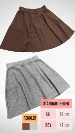 Beli Lastikli Ucu Piliseli Triko Etek