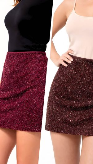 Simli Astarlı Cepsiz Mini Etek