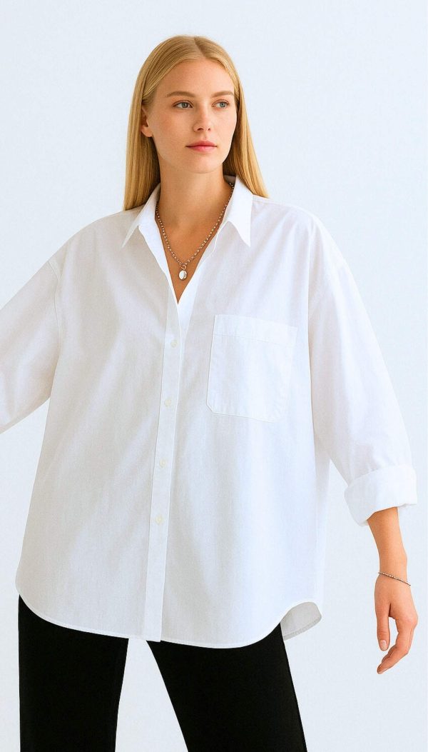 Oversize Tek Cepli Poplin Gömlek - Görsel 2