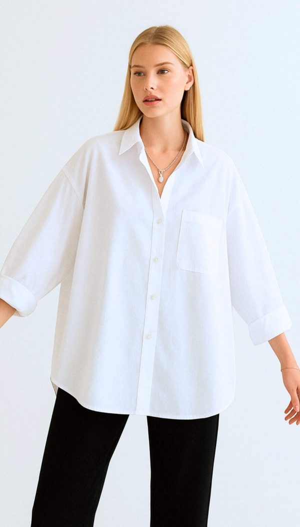 Oversize Tek Cepli Poplin Gömlek - Görsel 3