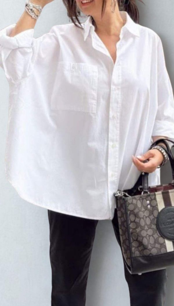 Oversize Tek Cepli Poplin Gömlek - Görsel 5