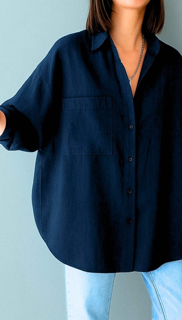 Oversize Tek Cepli Poplin Gömlek - Görsel 7