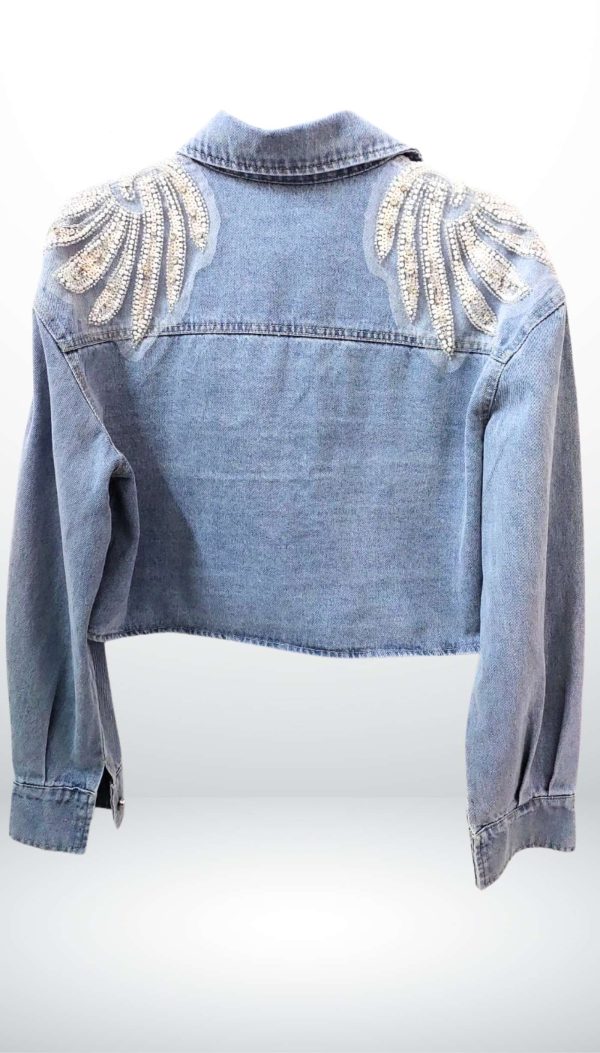 Dalgalı Payet İşlemeli Kısa Denim Mont (İthal) - Görsel 5
