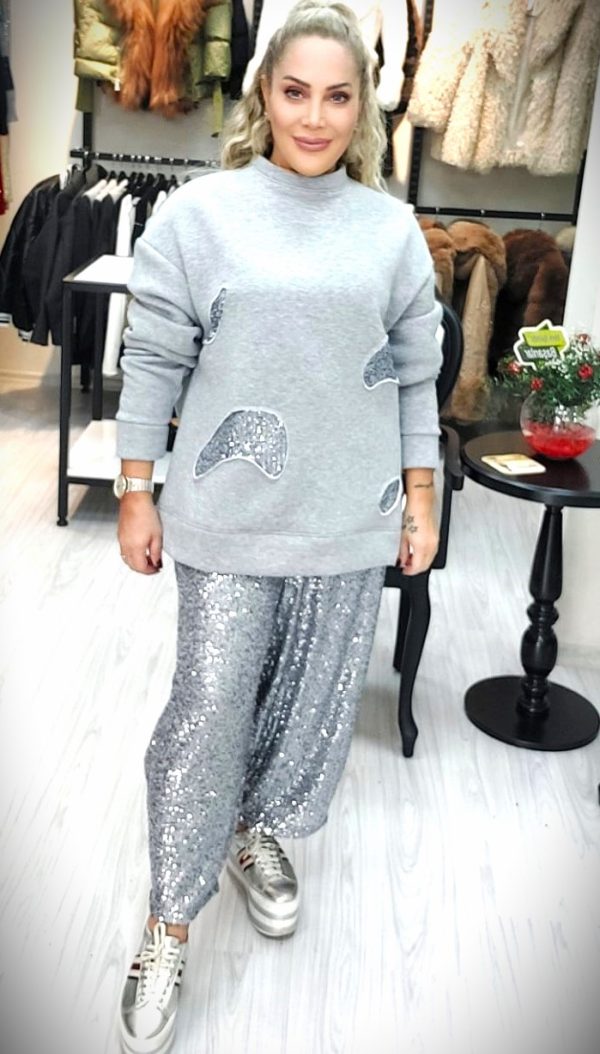 Payetli Havuç Model Bol Pantolon (Silver) - Görsel 2