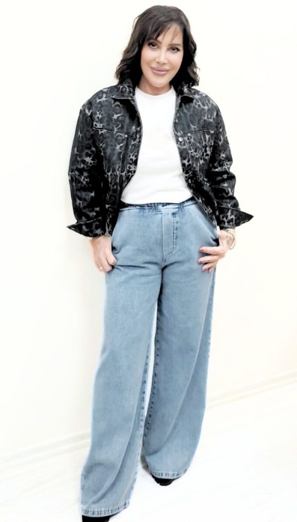 Beli Lastikli Bol Paça Mavi Denim Pantolon - Görsel 3