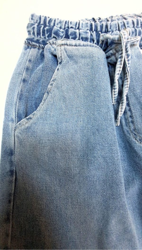 Beli Lastikli Bol Paça Mavi Denim Pantolon - Görsel 5