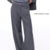 Simple Regular Fit Çizgili Geniş Paça Antrasit Pantolon