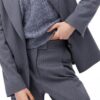 Simple Regular Fit Çizgili Geniş Paça Antrasit Pantolon - Görsel 3