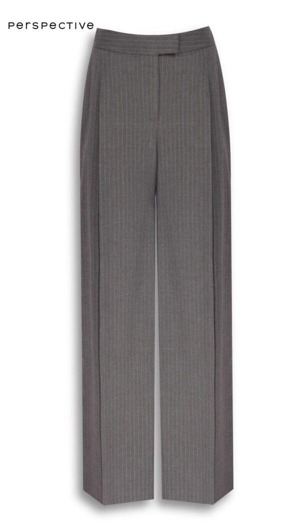 Simple Regular Fit Çizgili Geniş Paça Antrasit Pantolon - Görsel 5