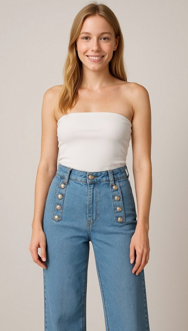Düğme Detaylı Arkası Cepli Likralı Denim İthal Pantolon