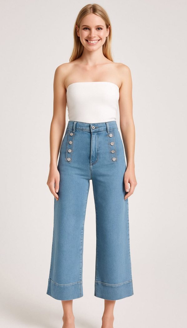 Düğme Detaylı Arkası Cepli Likralı Denim İthal Pantolon - Görsel 2