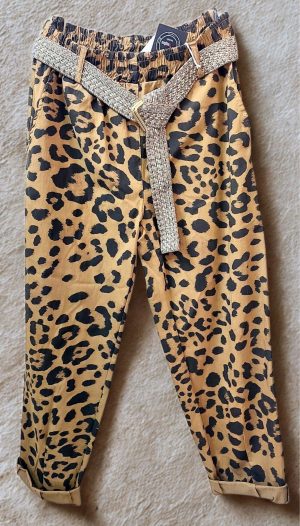 Leopar Desen Likralı Beli Lastikli Kemerli Pantolon (İthal)