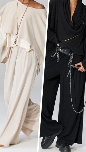 Beli Lastikli Salaş Triko Pantolon (Bej/Siyah)