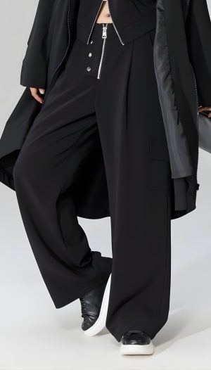 Düğme Ve Fermuar Detaylı Palazzo Pantolon