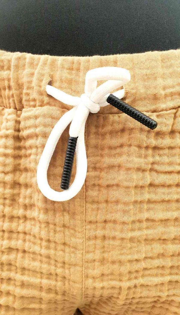 Muslin Kumaş Bağcıklı Cepli Şort (Camel) - Görsel 4