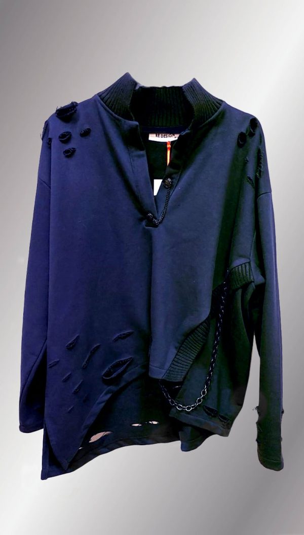 Zincir Detaylı Yırtık Sweatshirt - Görsel 2