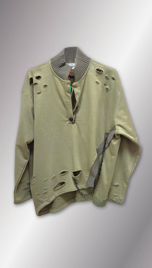 Zincir Detaylı Yırtık Sweatshirt - Görsel 4