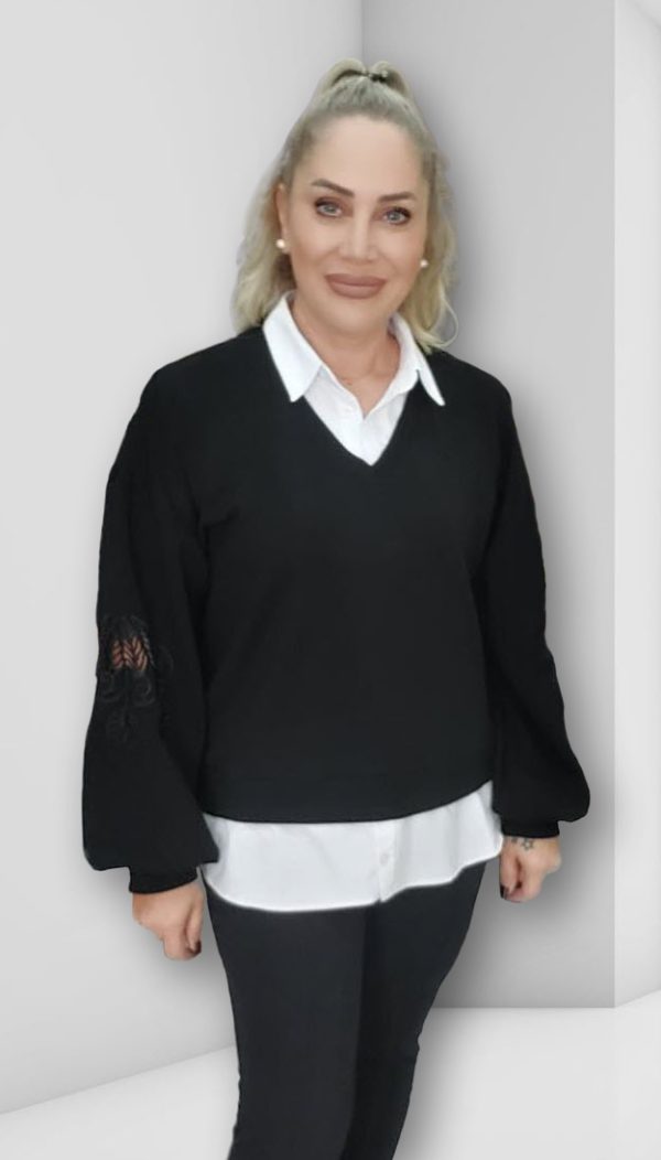 Gömlek Detaylı Kolu Delikişi Sweatshirt