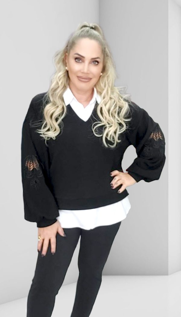 Gömlek Detaylı Kolu Delikişi Sweatshirt - Görsel 2