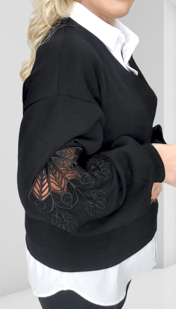 Gömlek Detaylı Kolu Delikişi Sweatshirt - Görsel 4