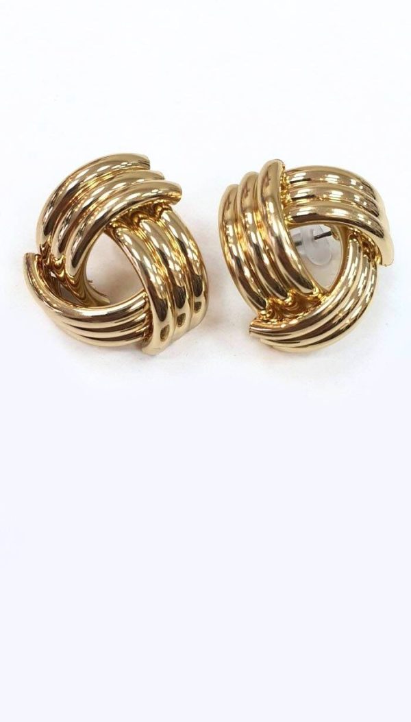 Üç Şeritli Üçgen Biçimli Küpe (Gold/Silver) - KPE016