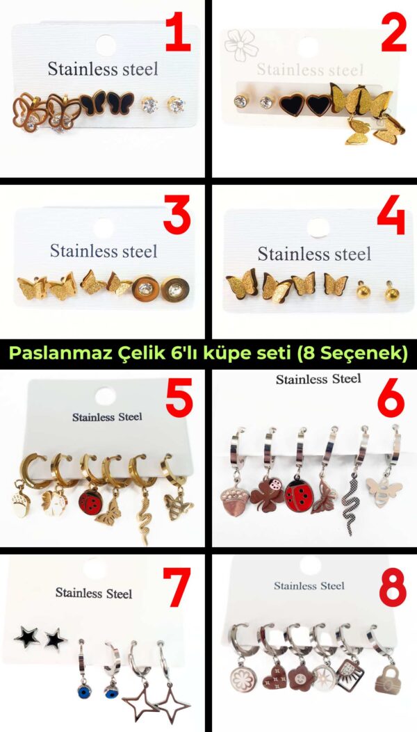 Paslanmaz Çelik 6'lı Küpe Seti (8 Seçenek) - KPE023