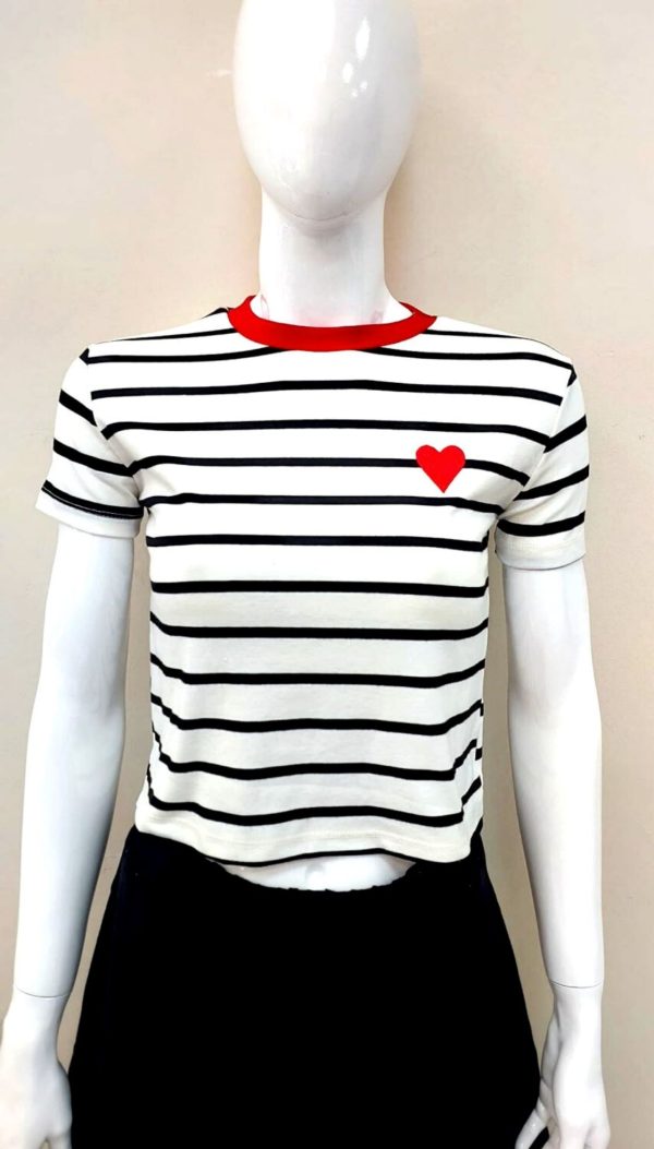 Çizgili Kalpli T-Shirt (Beyaz) - Görsel 4