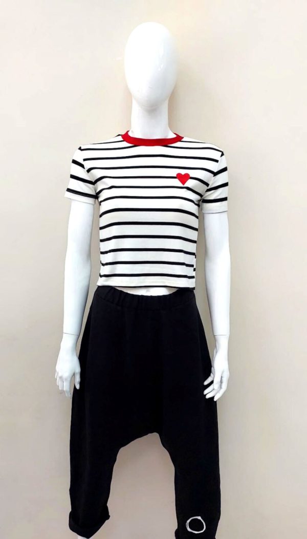 Çizgili Kalpli T-Shirt (Beyaz) - Görsel 6