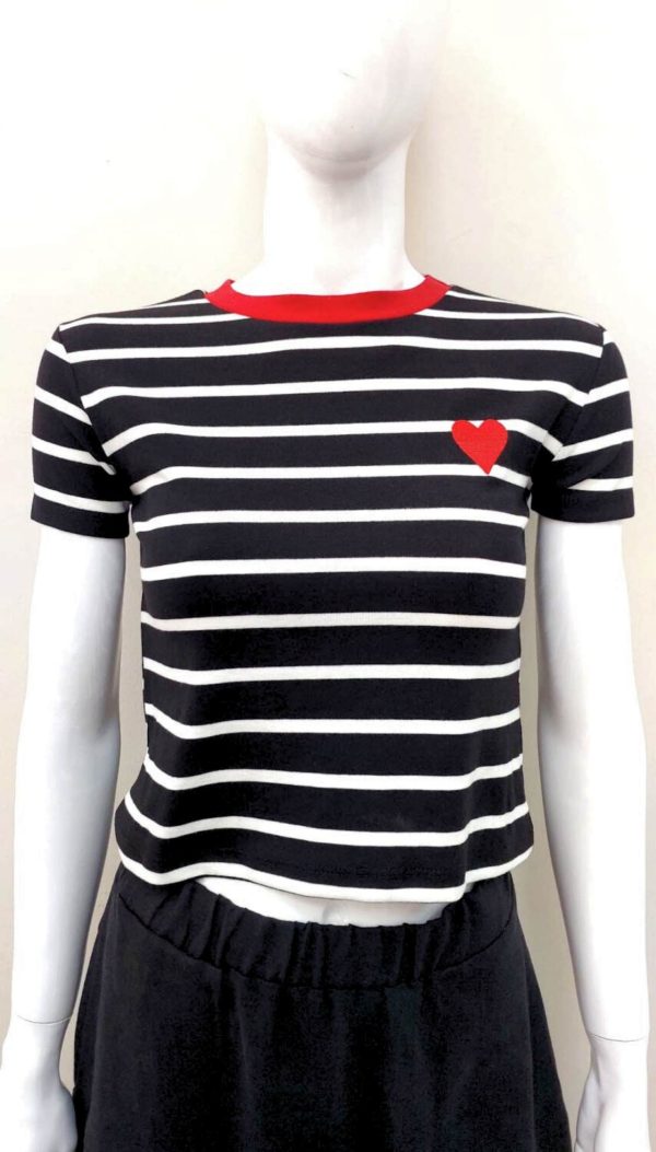 Çizgili Kalpli T-Shirt (Siyah) - Görsel 3