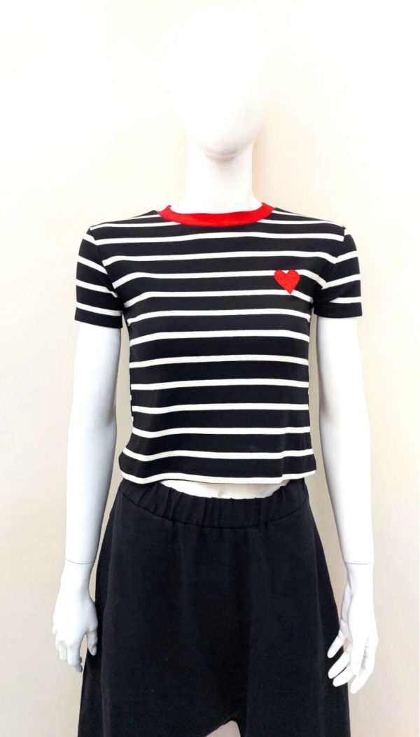 Çizgili Kalpli T-Shirt (Siyah) - Görsel 4