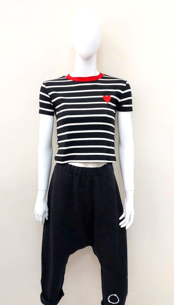 Çizgili Kalpli T-Shirt (Siyah) - Görsel 5