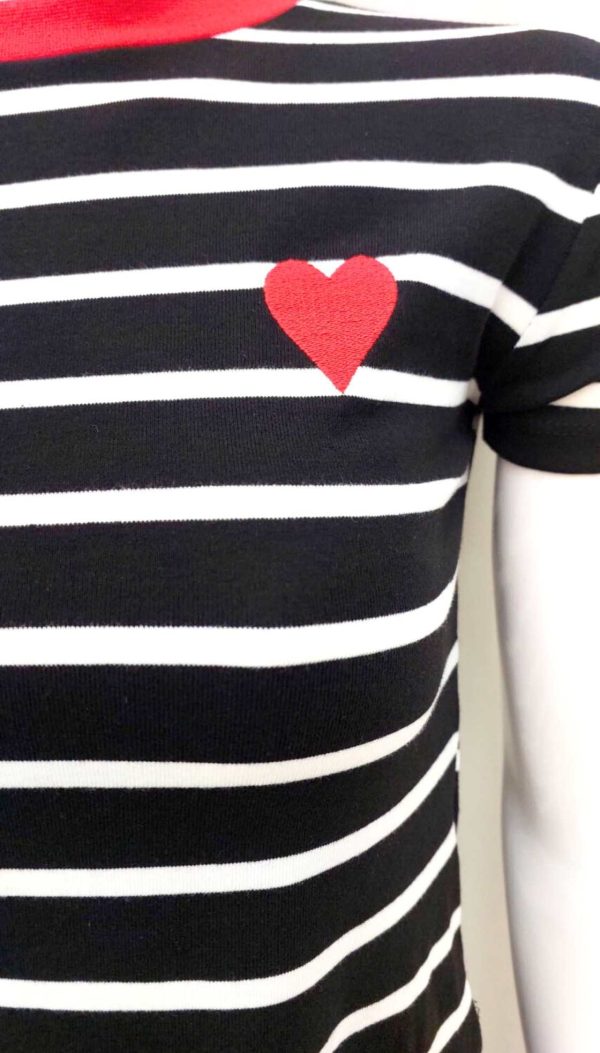 Çizgili Kalpli T-Shirt (Siyah) - Görsel 6