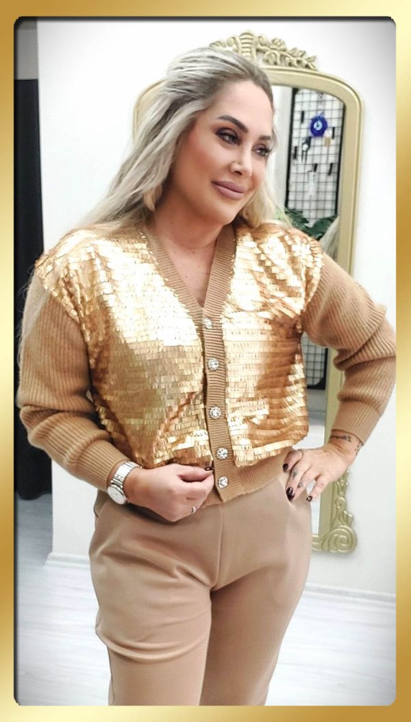 Önü Pul Payet Gold Hırka (İthal) - Görsel 2