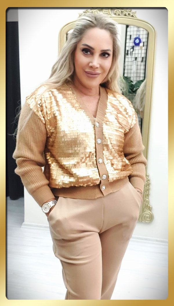 Önü Pul Payet Gold Hırka (İthal) - Görsel 3